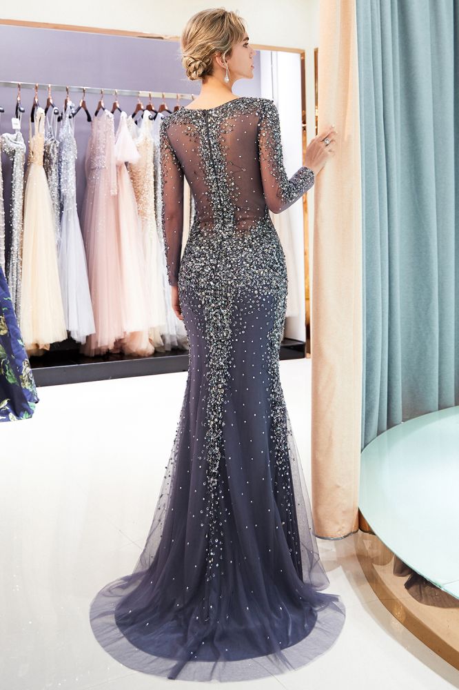 Sparkly Mermaid V-neck Long Sleeves Beading Evening Dresses - Prom Dresses - DINIBLO 