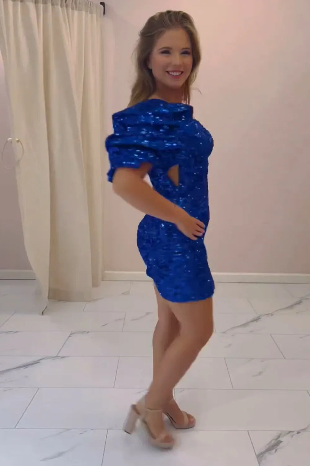 Dominica | Sparkly Royal Blue One Shoulder Sequins Bodycon Short Homecoming Dress - Homecoming Dresses - DINIBLO 