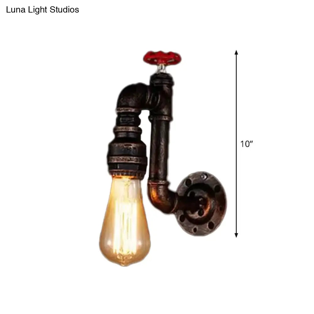 Steampunk-inspired Bronze Wall Light with Faux Faucet and Water Valve Deco, 1-Bulb Hallway Fixture -  - DINIBLO 