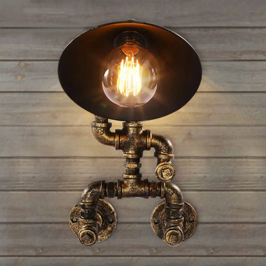 Steampunk Iron Pipe Man Wall Mount Light with Flared Bronze Shade - Bedroom Wall Lamp (1 Head) -  - DINIBLO 