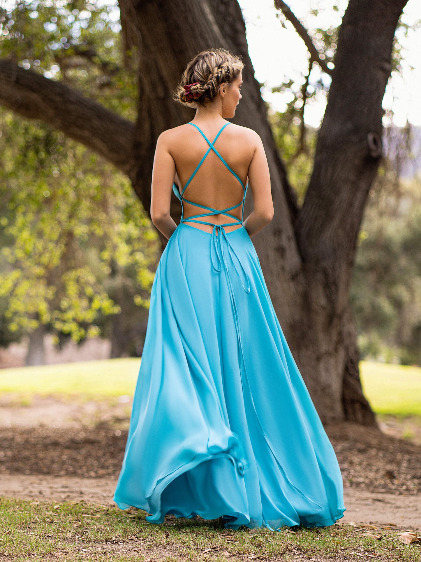 A-line Straight Across Chiffon Floor Length Cutout Back Prom Dress - Prom Dresses - DINIBLO 