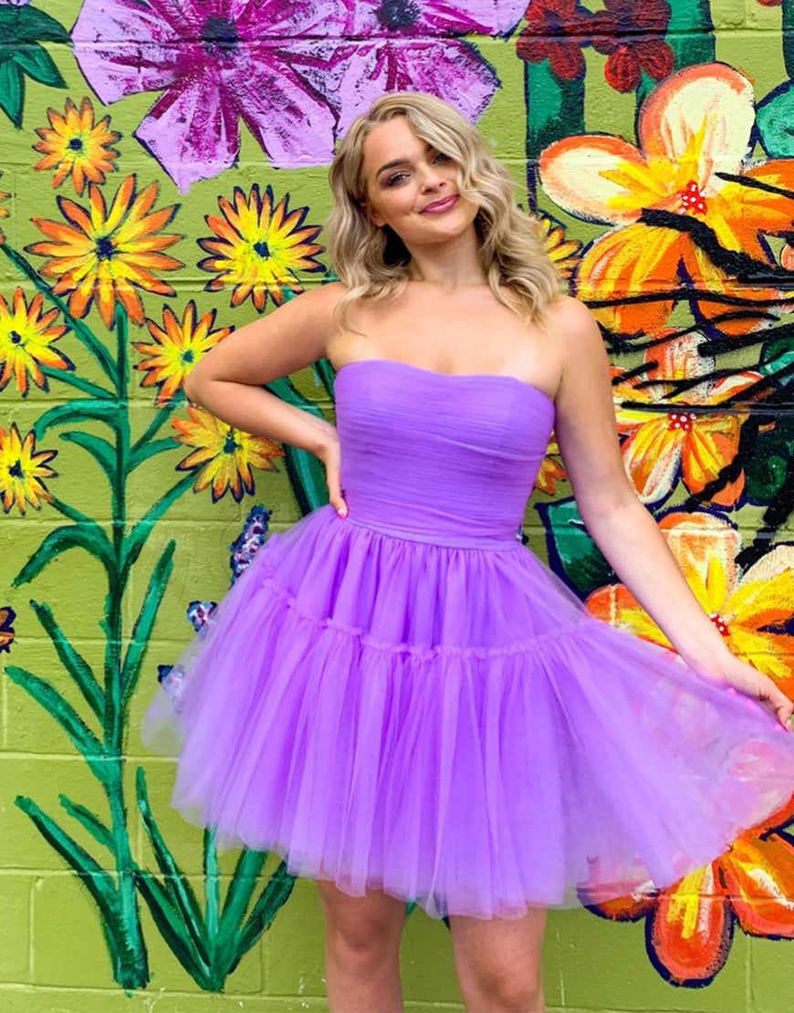 Hester |A line Strapless Tulle Homecoming Dress - Homecoming Dress - DINIBLO 