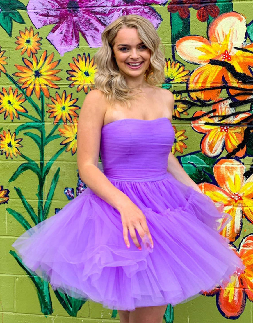 Hester |A line Strapless Tulle Homecoming Dress - Homecoming Dress - DINIBLO 