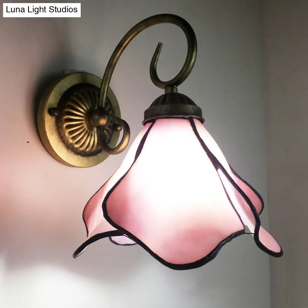 Stunning Metal Brass Tiffany Wall Sconce - Swirled Arm Design with 1-Light & Geometry Cut Glass Shade -  - DINIBLO 