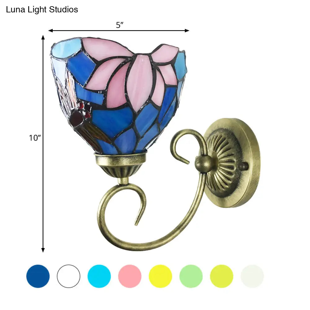 Stunning Metal Brass Tiffany Wall Sconce - Swirled Arm Design with 1-Light & Geometry Cut Glass Shade -  - DINIBLO 