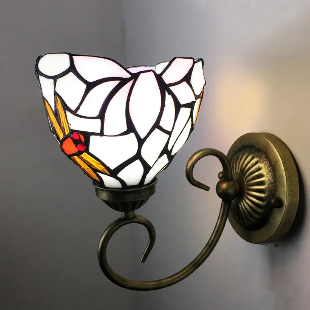 Stunning Metal Brass Tiffany Wall Sconce - Swirled Arm Design with 1-Light & Geometry Cut Glass Shade -  - DINIBLO 