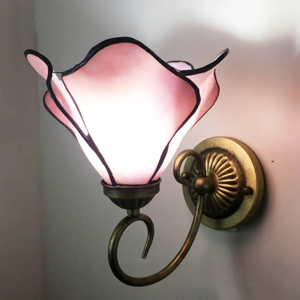 Stunning Metal Brass Tiffany Wall Sconce - Swirled Arm Design with 1-Light & Geometry Cut Glass Shade -  - DINIBLO 