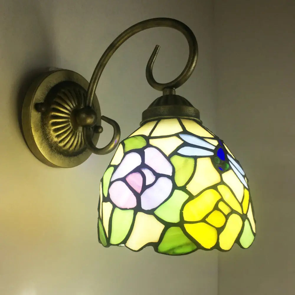 Stunning Metal Brass Tiffany Wall Sconce - Swirled Arm Design with 1-Light & Geometry Cut Glass Shade -  - DINIBLO 