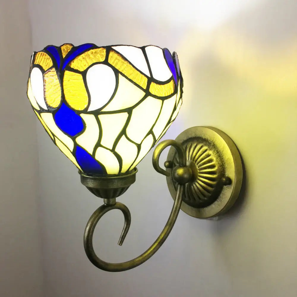 Stunning Metal Brass Tiffany Wall Sconce - Swirled Arm Design with 1-Light & Geometry Cut Glass Shade -  - DINIBLO 