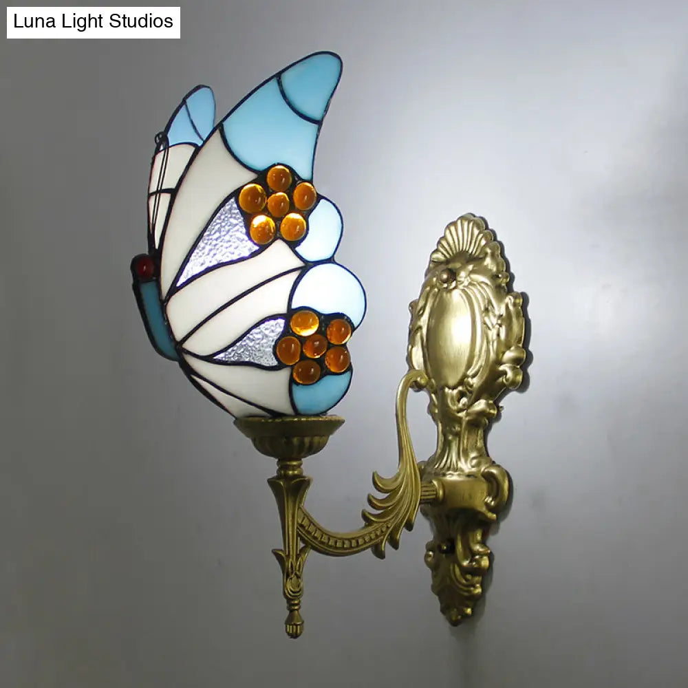 Stunning Stained Glass Wall Sconce Light: Tiffany 1 Head Wall Mount Lamp with Curved Arm & Geometric Shade -  - DINIBLO 