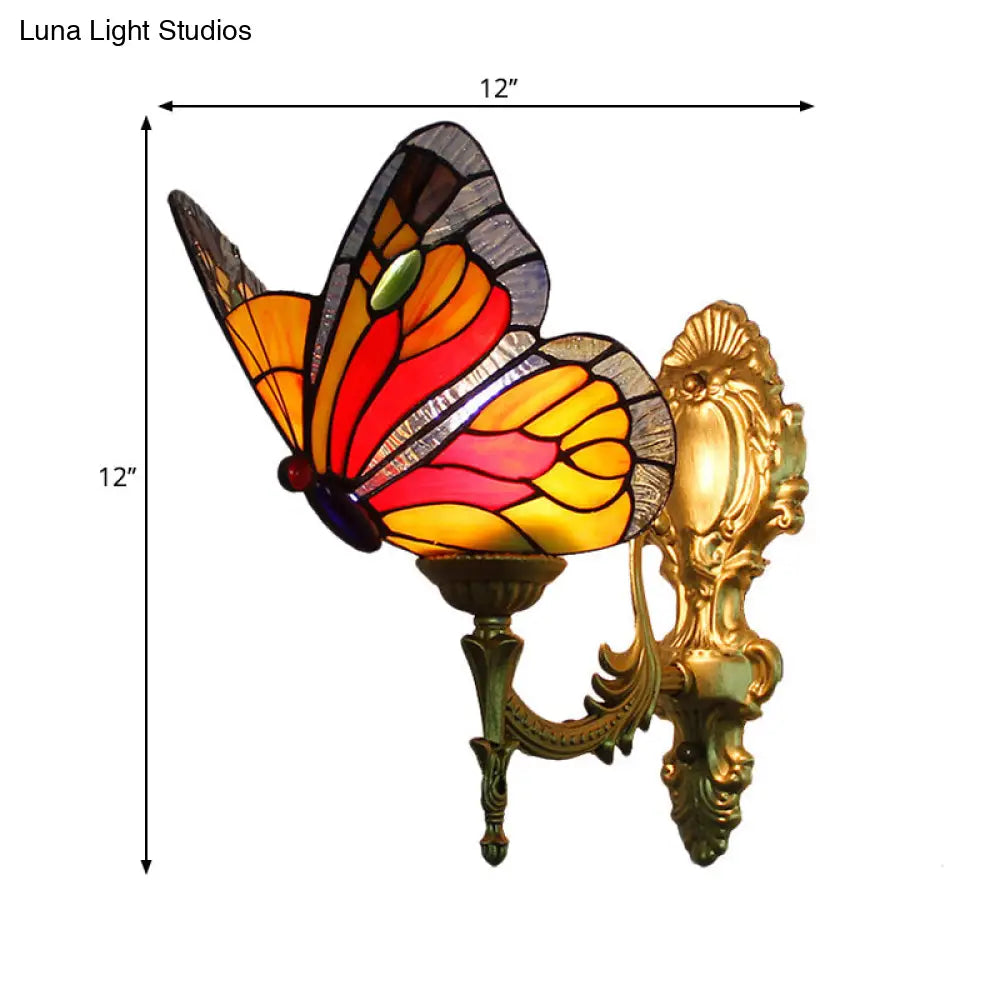 Stunning Stained Glass Wall Sconce Light: Tiffany 1 Head Wall Mount Lamp with Curved Arm & Geometric Shade -  - DINIBLO 