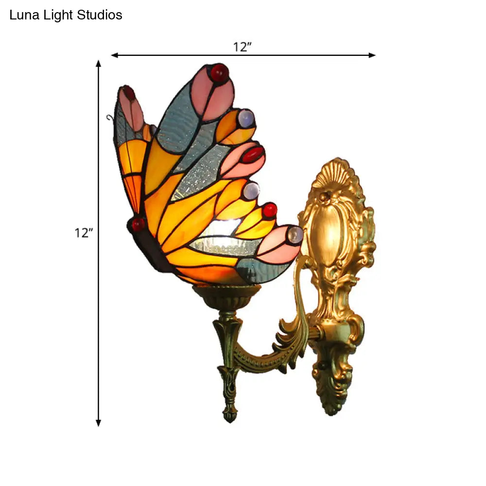 Stunning Stained Glass Wall Sconce Light: Tiffany 1 Head Wall Mount Lamp with Curved Arm & Geometric Shade -  - DINIBLO 