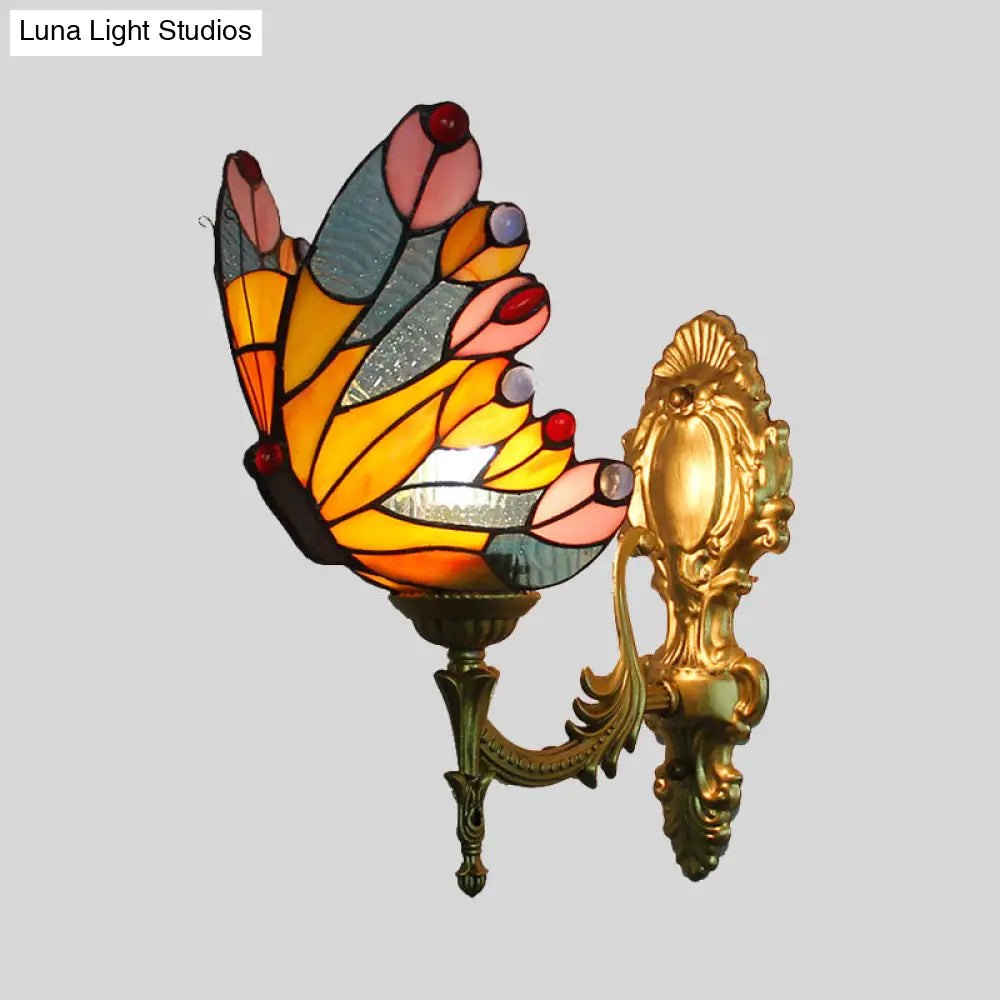 Stunning Stained Glass Wall Sconce Light: Tiffany 1 Head Wall Mount Lamp with Curved Arm & Geometric Shade -  - DINIBLO 