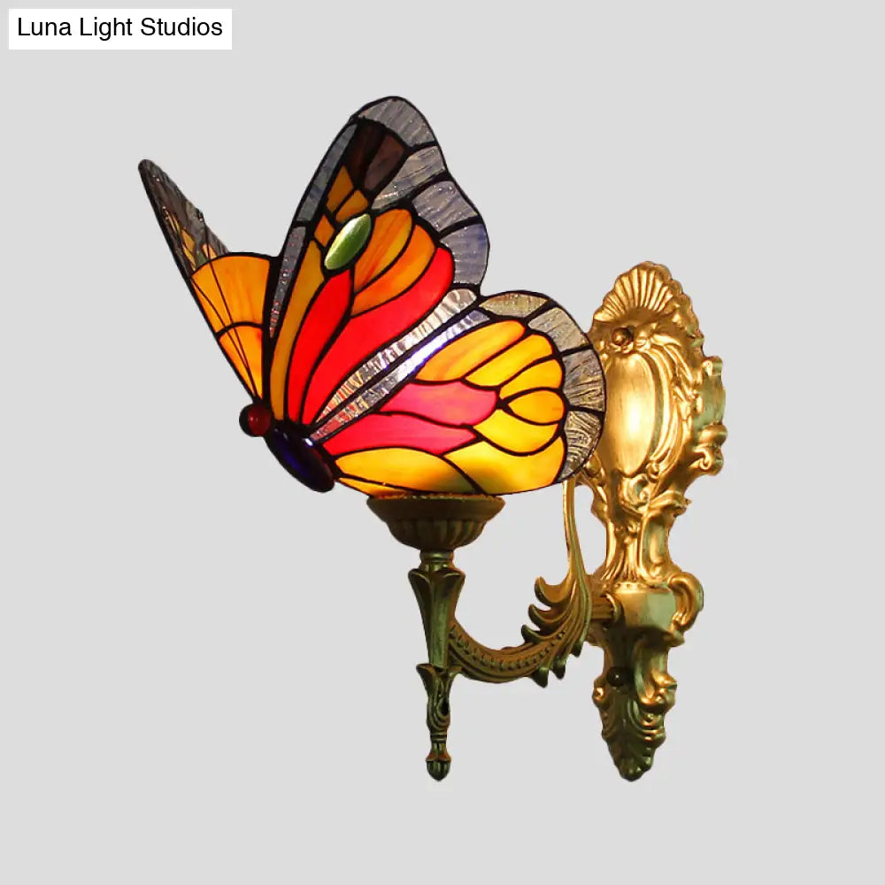 Stunning Stained Glass Wall Sconce Light: Tiffany 1 Head Wall Mount Lamp with Curved Arm & Geometric Shade -  - DINIBLO 