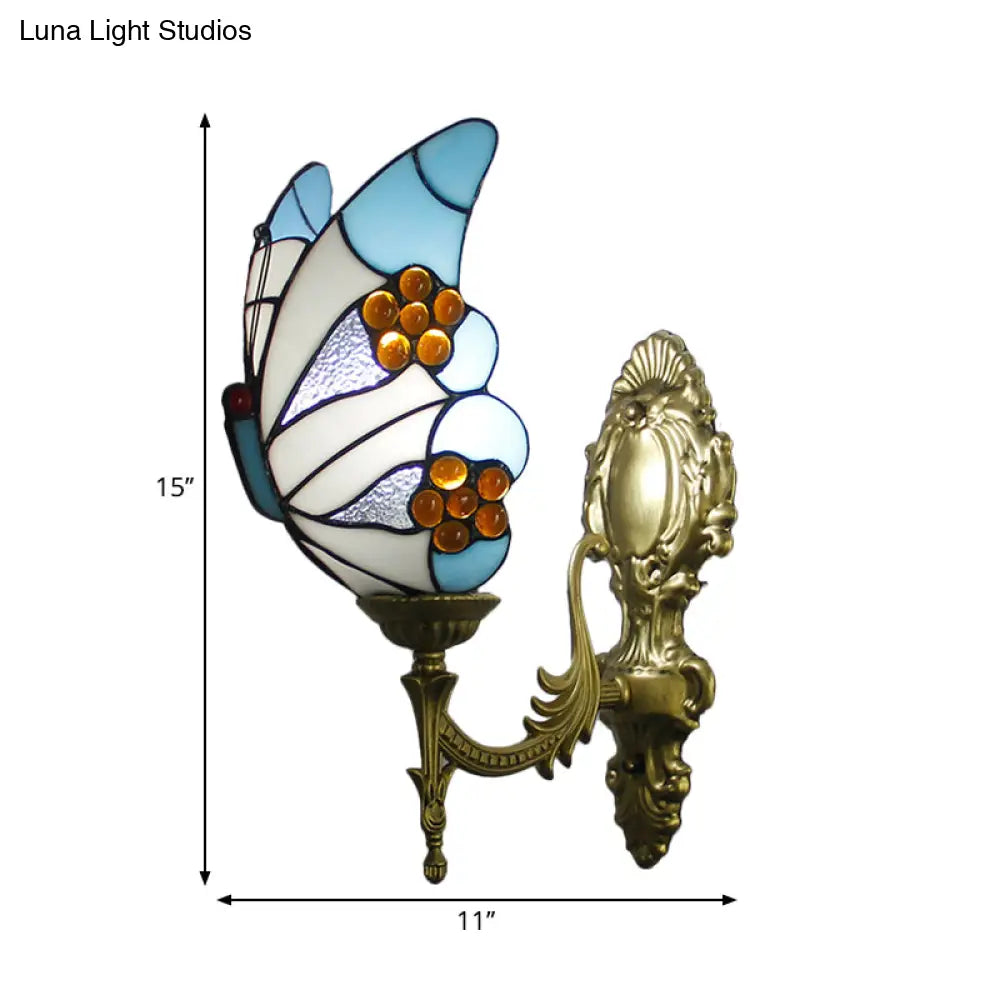 Stunning Stained Glass Wall Sconce Light: Tiffany 1 Head Wall Mount Lamp with Curved Arm & Geometric Shade -  - DINIBLO 