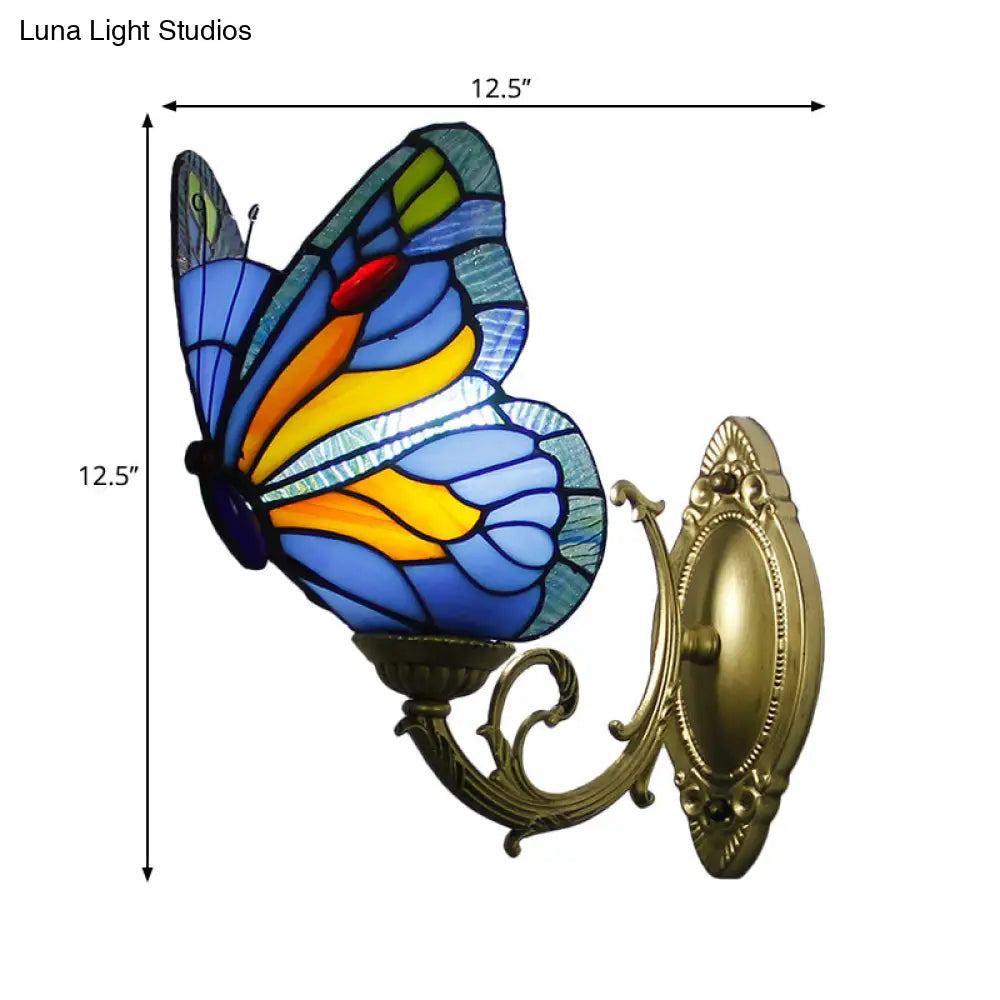 Stunning Stained Glass Wall Sconce Light: Tiffany 1 Head Wall Mount Lamp with Curved Arm & Geometric Shade -  - DINIBLO 