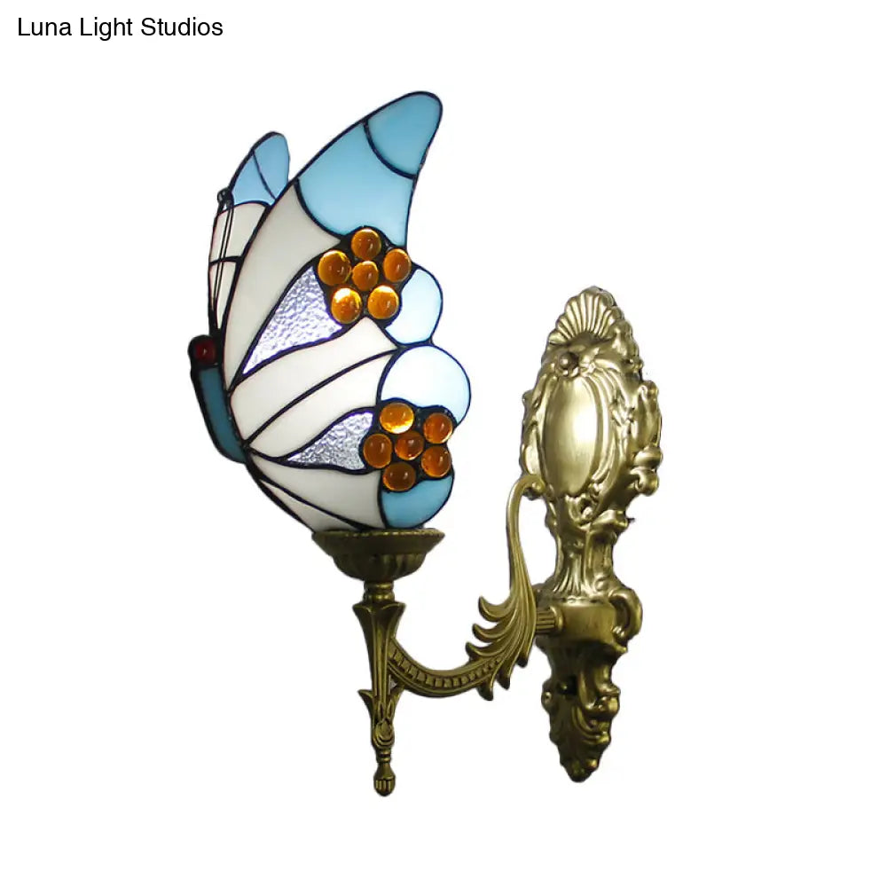 Stunning Stained Glass Wall Sconce Light: Tiffany 1 Head Wall Mount Lamp with Curved Arm & Geometric Shade -  - DINIBLO 