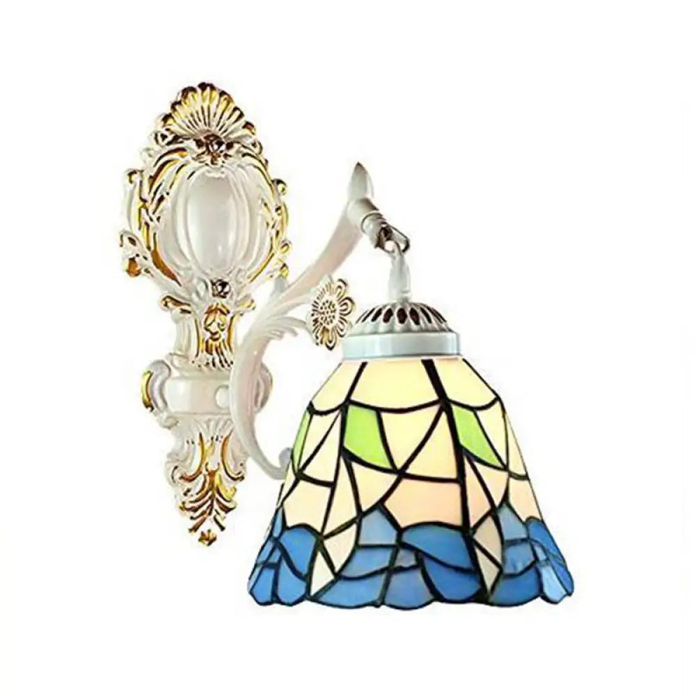 Stunning Stained Glass Wall Sconce Light: Tiffany 1 Head Wall Mount Lamp with Curved Arm & Geometric Shade -  - DINIBLO 