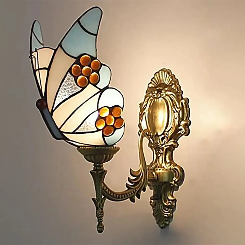 Stunning Stained Glass Wall Sconce Light: Tiffany 1 Head Wall Mount Lamp with Curved Arm & Geometric Shade -  - DINIBLO 