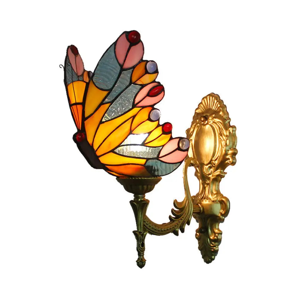 Stunning Stained Glass Wall Sconce Light: Tiffany 1 Head Wall Mount Lamp with Curved Arm & Geometric Shade -  - DINIBLO 