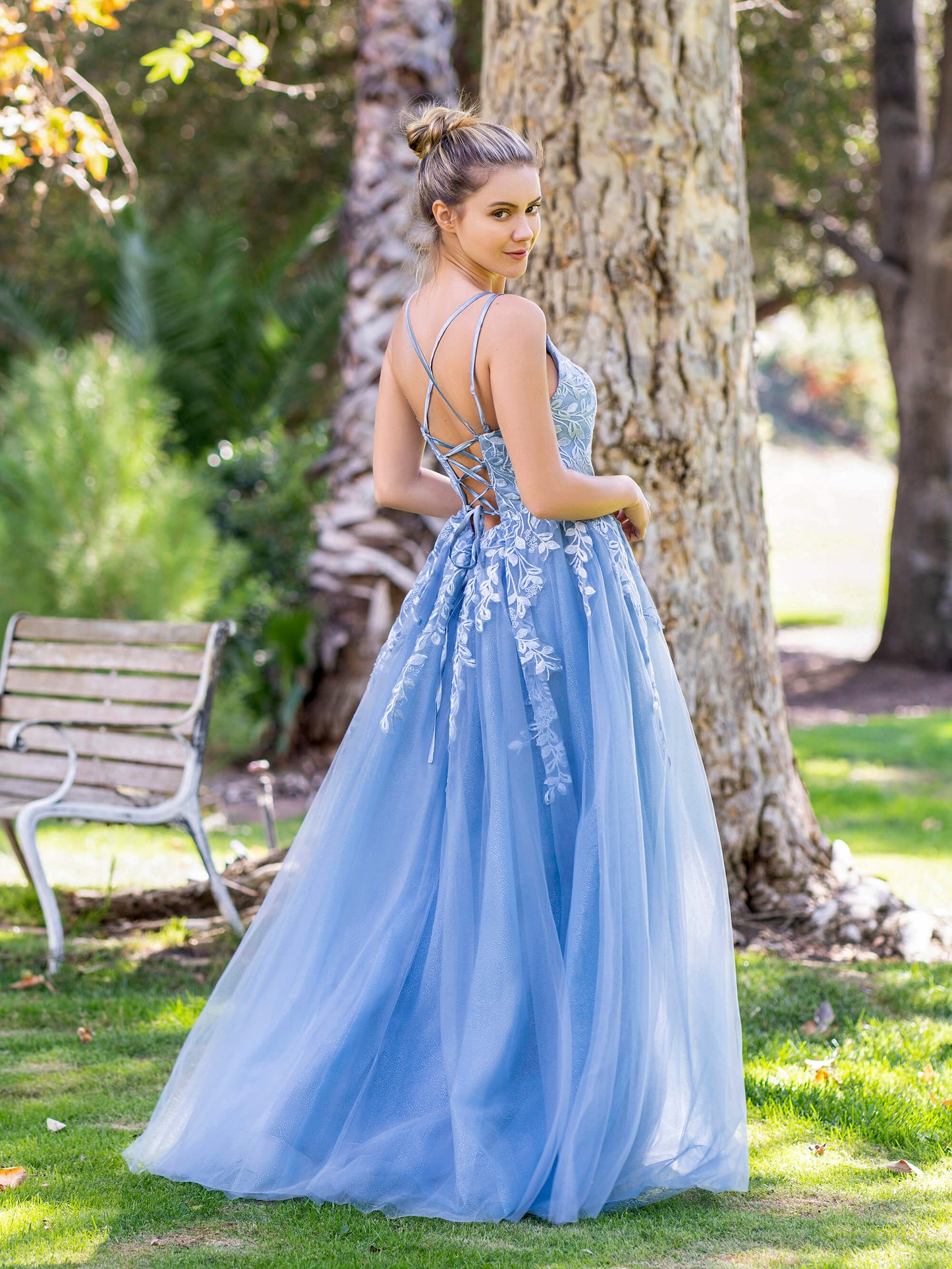 A-line Lace Applique Floor Length Tulle Prom Dress - Prom Dresses - DINIBLO 