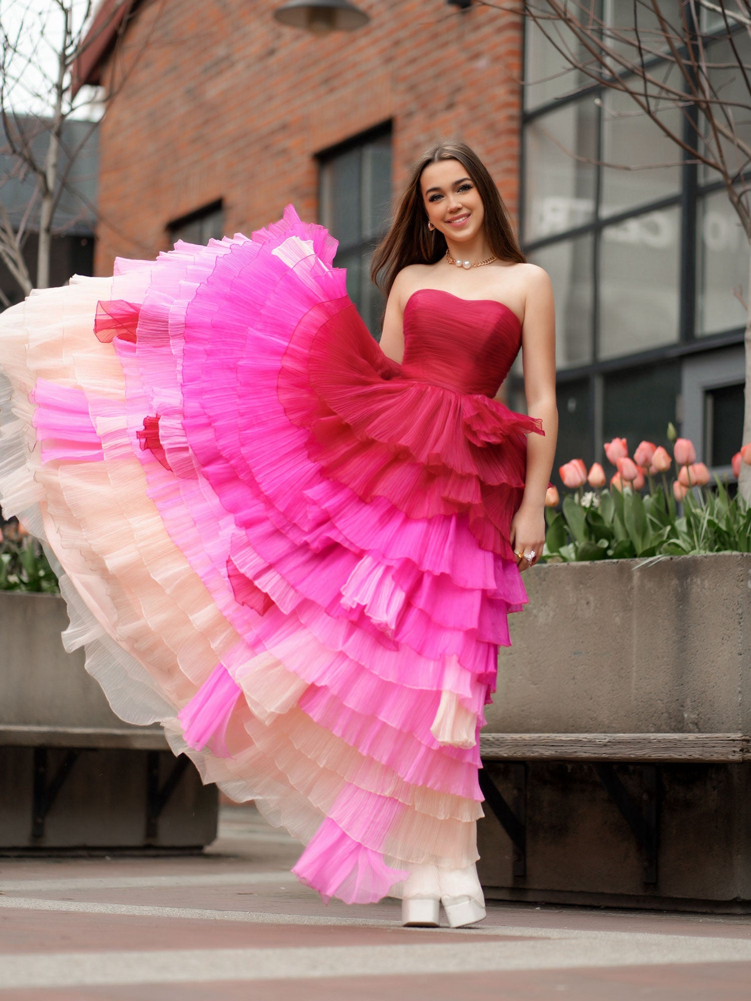 Xiomara | Sweetheart Pleated Bodice Long Prom Dress with Ruffles - Prom Dress - DINIBLO 