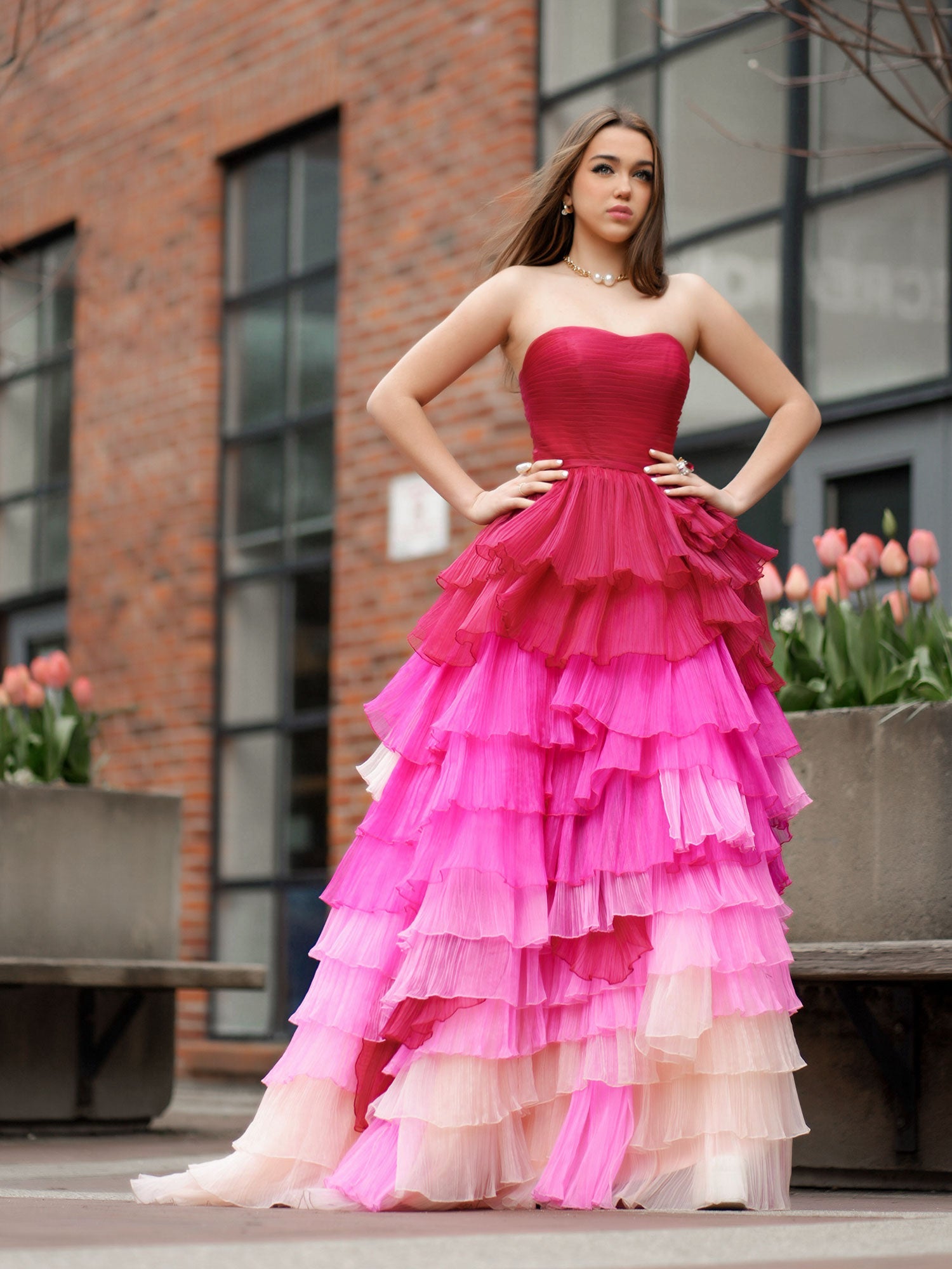 Xiomara | Sweetheart Pleated Bodice Long Prom Dress with Ruffles - Prom Dress - DINIBLO 