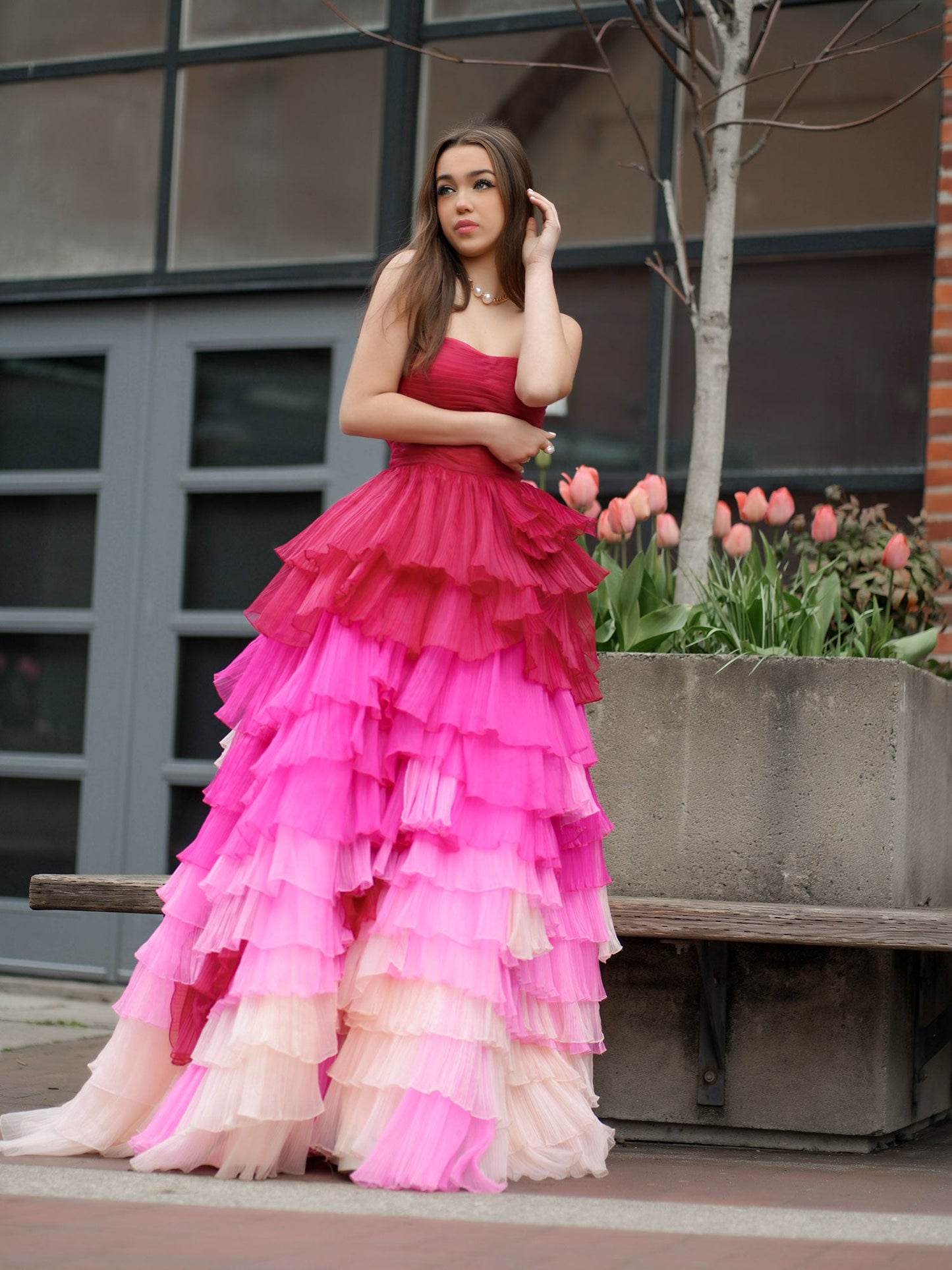 Xiomara | Sweetheart Pleated Bodice Long Prom Dress with Ruffles - Prom Dress - DINIBLO 