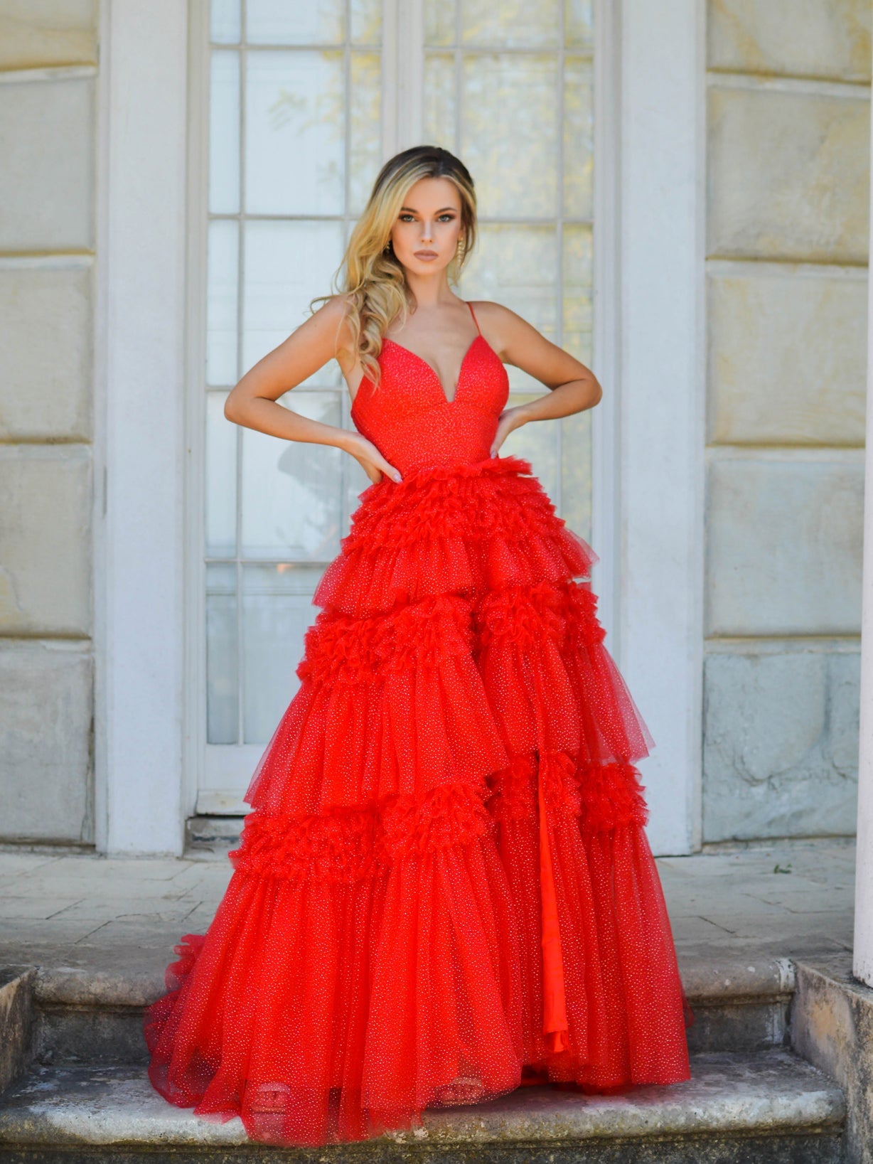 Tulle Deep V Neck Spaghetti Straps Long Prom Dress - Prom Dress - DINIBLO 