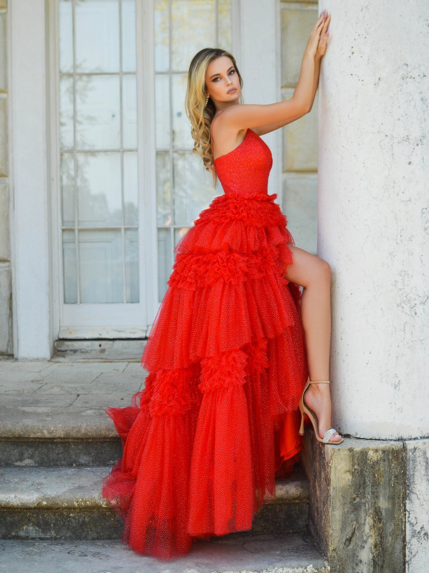 Tulle Deep V Neck Spaghetti Straps Long Prom Dress - Prom Dress - DINIBLO 