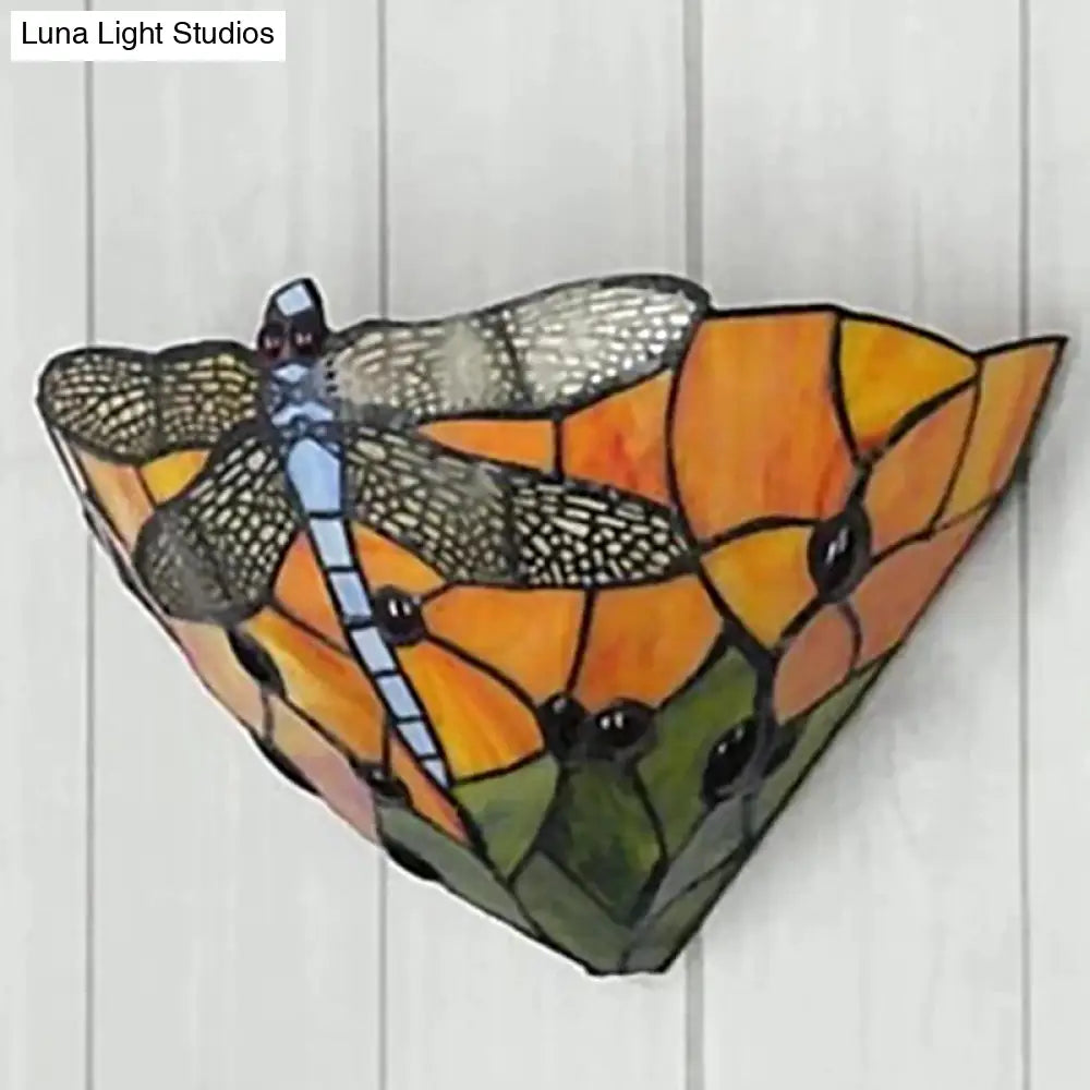 Tiffany Dragonfly Patterned Glass Wall Sconce with Cone Cut Mount -  - DINIBLO 