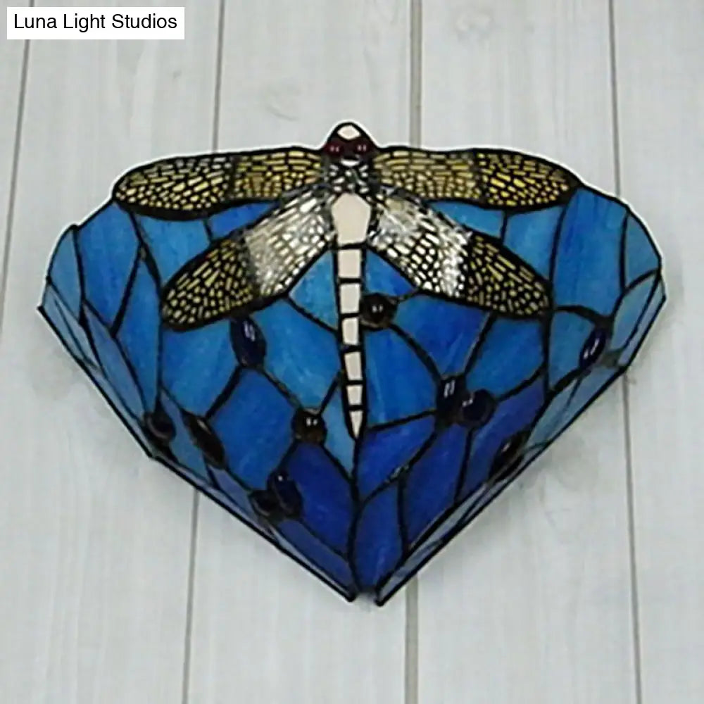 Tiffany Dragonfly Patterned Glass Wall Sconce with Cone Cut Mount -  - DINIBLO 