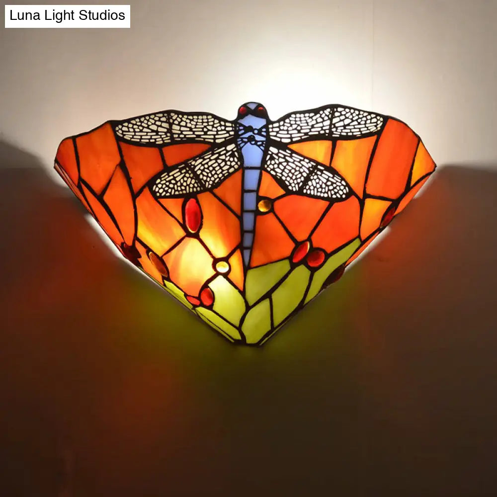 Tiffany Dragonfly Patterned Glass Wall Sconce with Cone Cut Mount -  - DINIBLO 