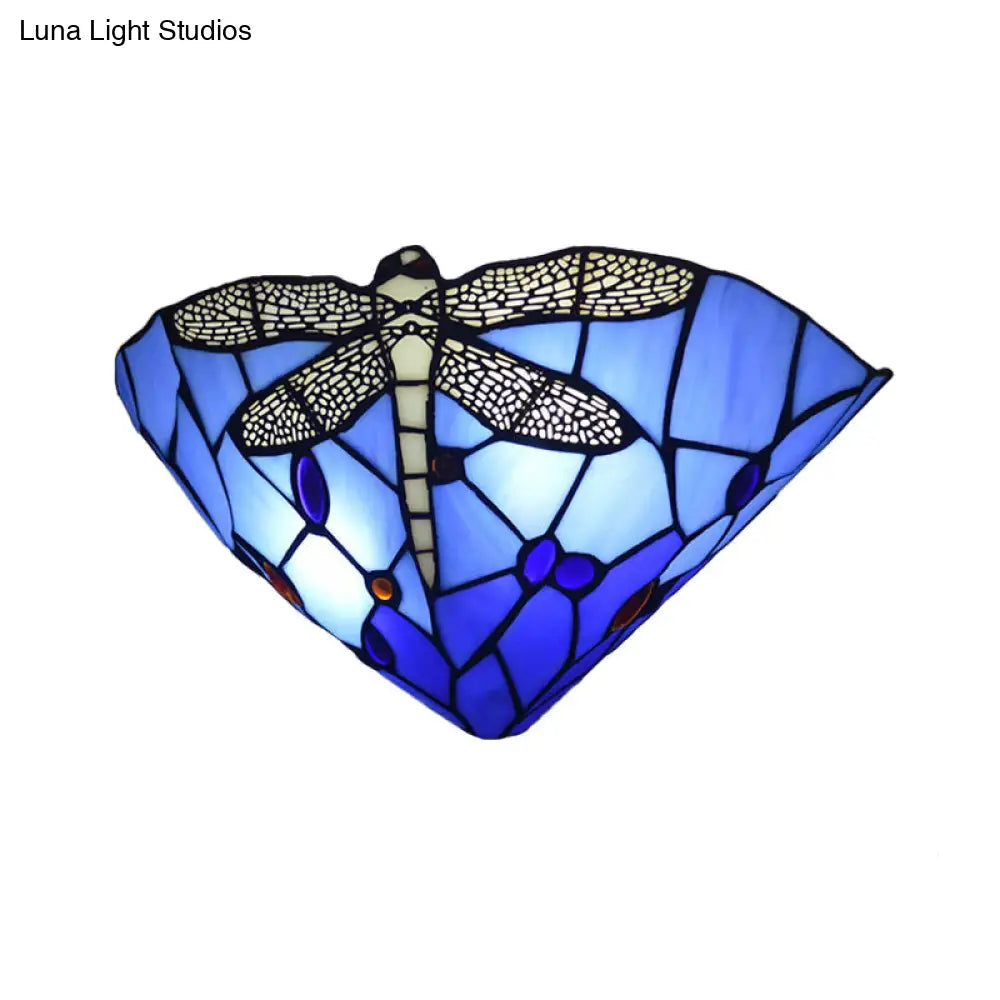 Tiffany Dragonfly Patterned Glass Wall Sconce with Cone Cut Mount -  - DINIBLO 