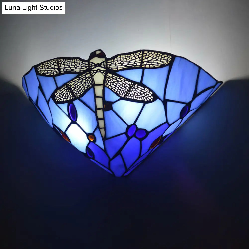 Tiffany Dragonfly Patterned Glass Wall Sconce with Cone Cut Mount -  - DINIBLO 