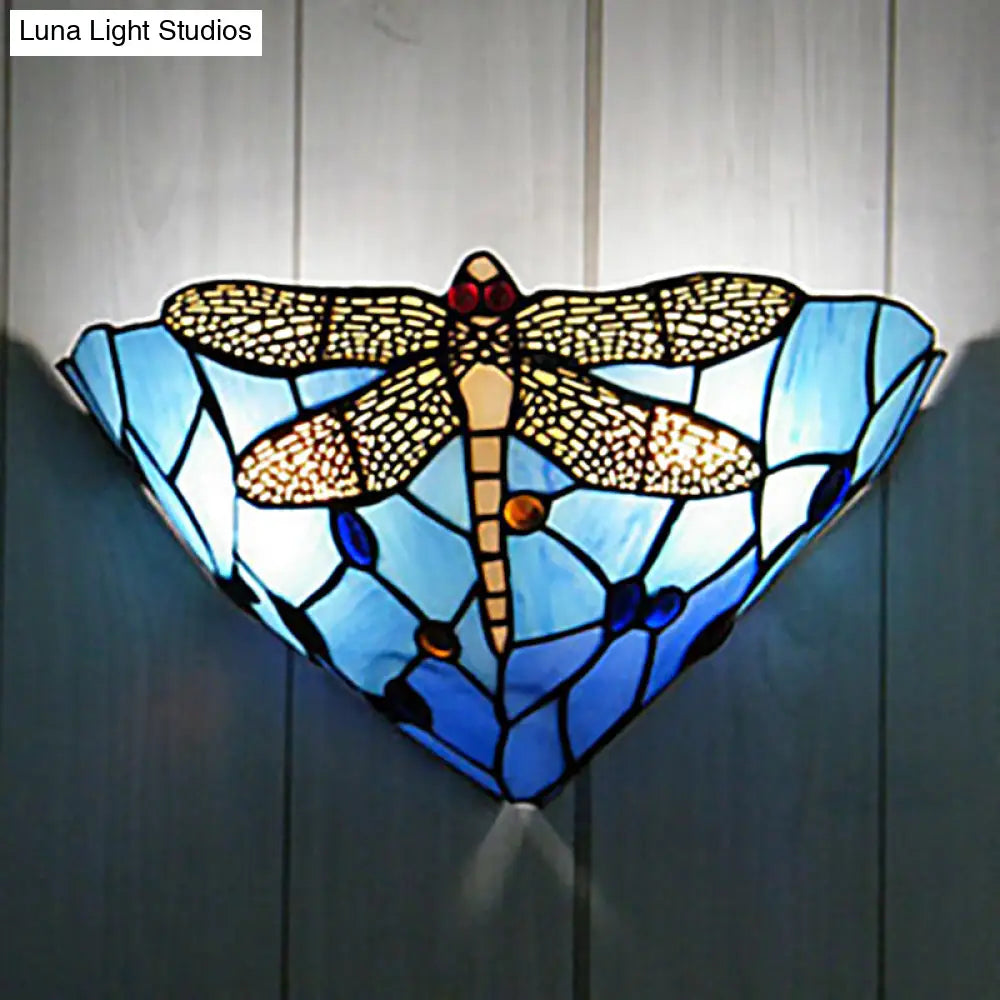 Tiffany Dragonfly Patterned Glass Wall Sconce with Cone Cut Mount -  - DINIBLO 