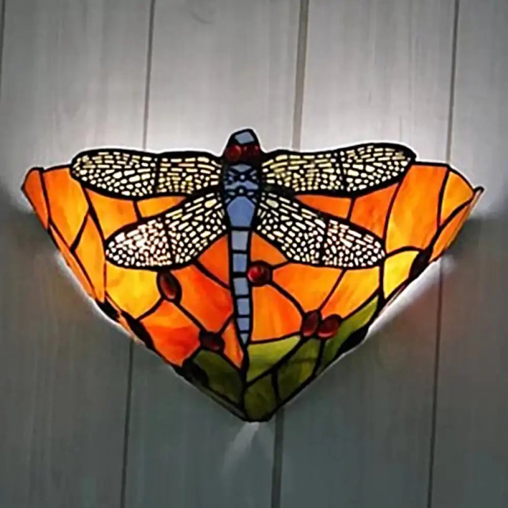 Tiffany Dragonfly Patterned Glass Wall Sconce with Cone Cut Mount -  - DINIBLO 