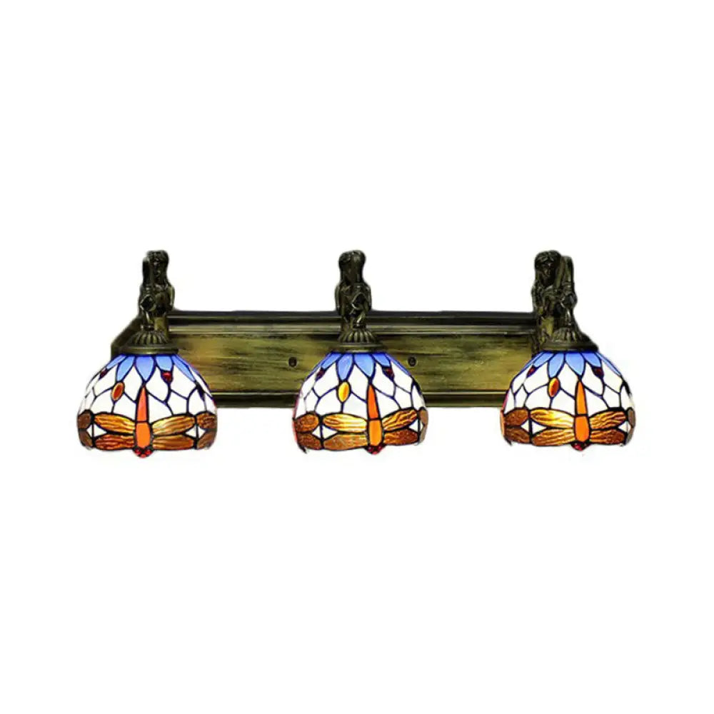 Tiffany Stained Glass Wall Lights with Brass Domed Fixture - 3 Bulb Option -  - DINIBLO 