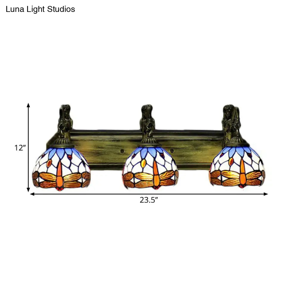 Tiffany Stained Glass Wall Lights with Brass Domed Fixture - 3 Bulb Option -  - DINIBLO 