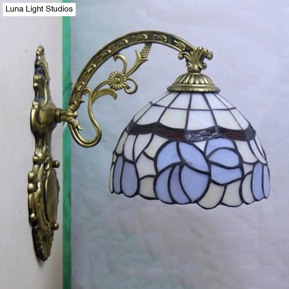 Tiffany Style Blue Stained Glass Wall Sconce with Arched Arm and Bowl Light -  - DINIBLO 