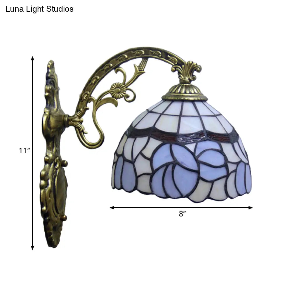 Tiffany Style Blue Stained Glass Wall Sconce with Arched Arm and Bowl Light -  - DINIBLO 