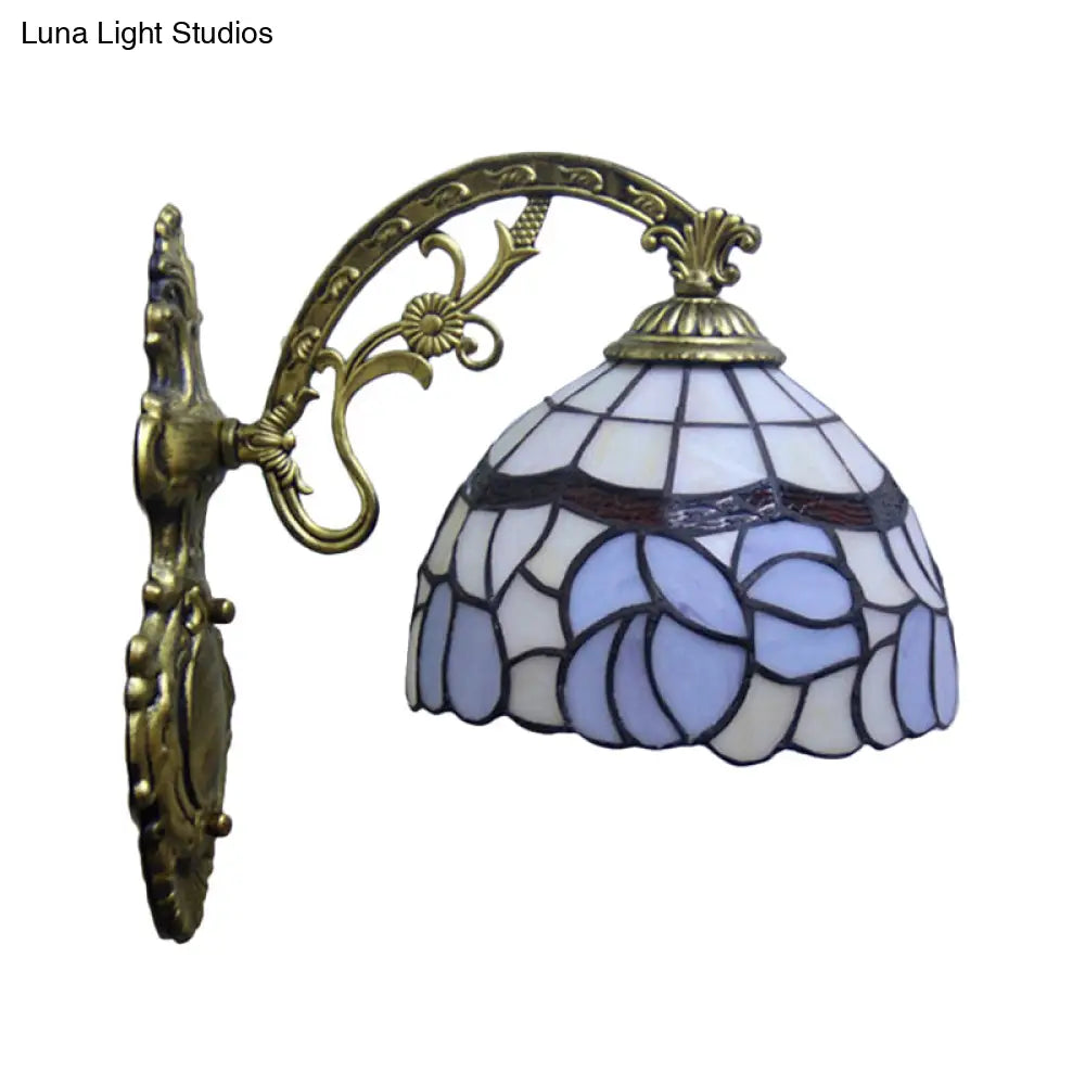 Tiffany Style Blue Stained Glass Wall Sconce with Arched Arm and Bowl Light -  - DINIBLO 