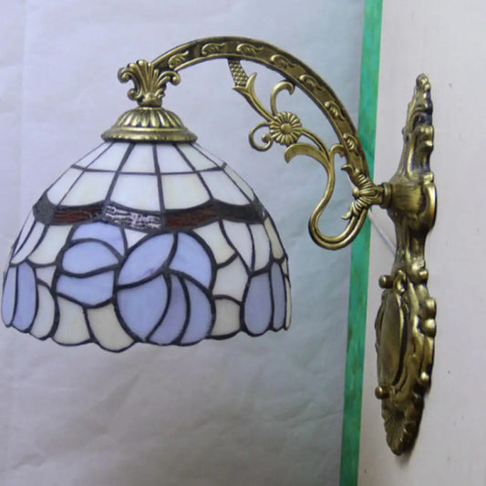 Tiffany Style Blue Stained Glass Wall Sconce with Arched Arm and Bowl Light -  - DINIBLO 