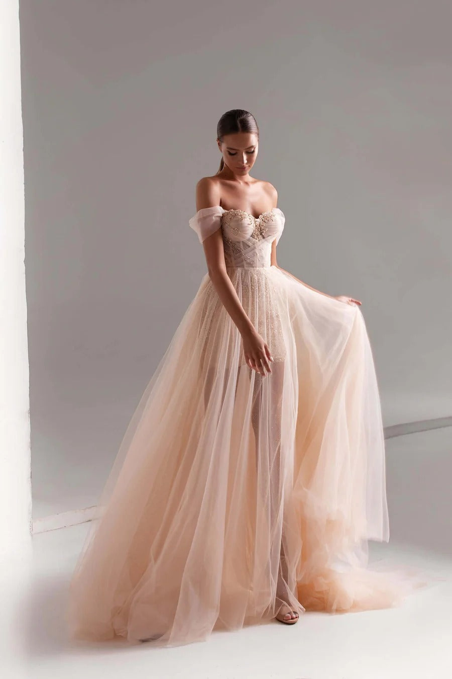 Tulle Prom Dress A-Line Long Shining Beads Prom Gown - Prom Dresses - DINIBLO 