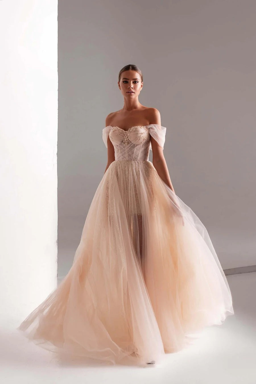 Tulle Prom Dress A-Line Long Shining Beads Prom Gown - Prom Dresses - DINIBLO 