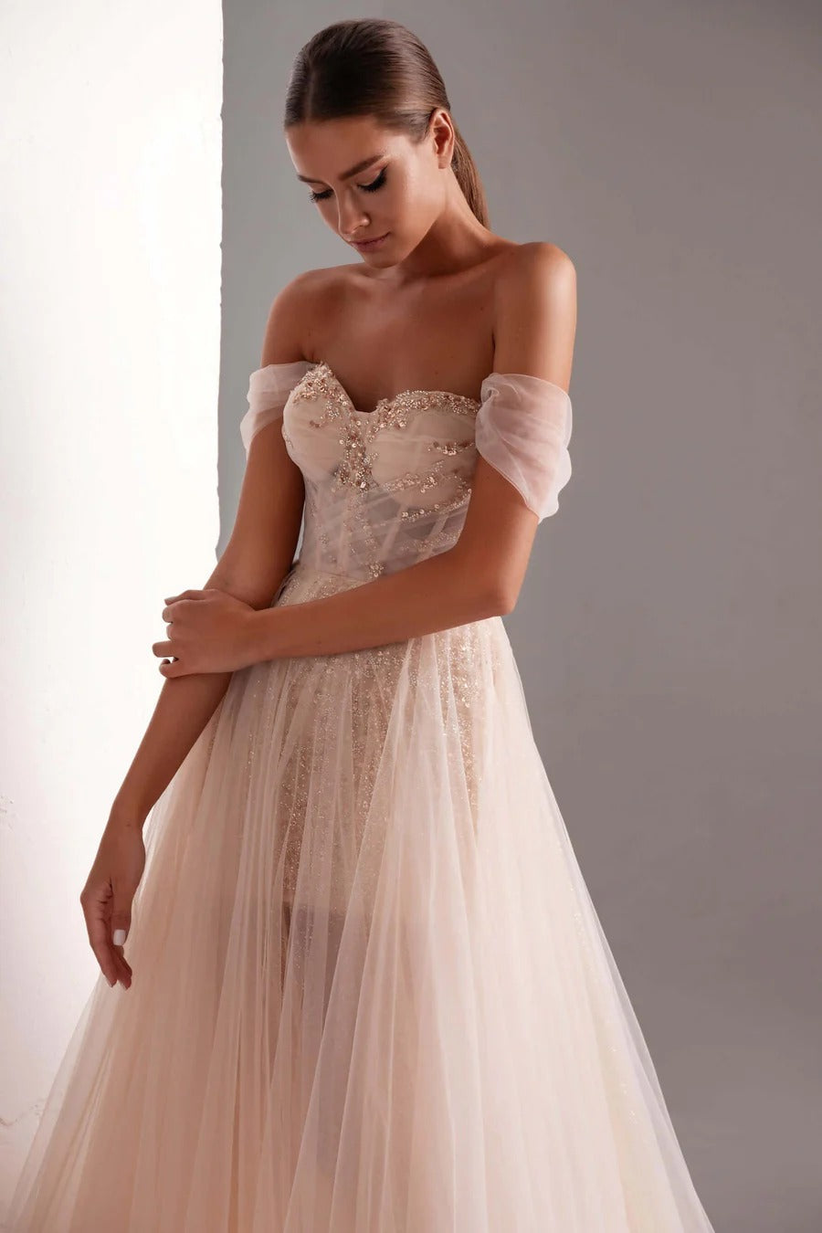 Tulle Prom Dress A-Line Long Shining Beads Prom Gown - Prom Dresses - DINIBLO 