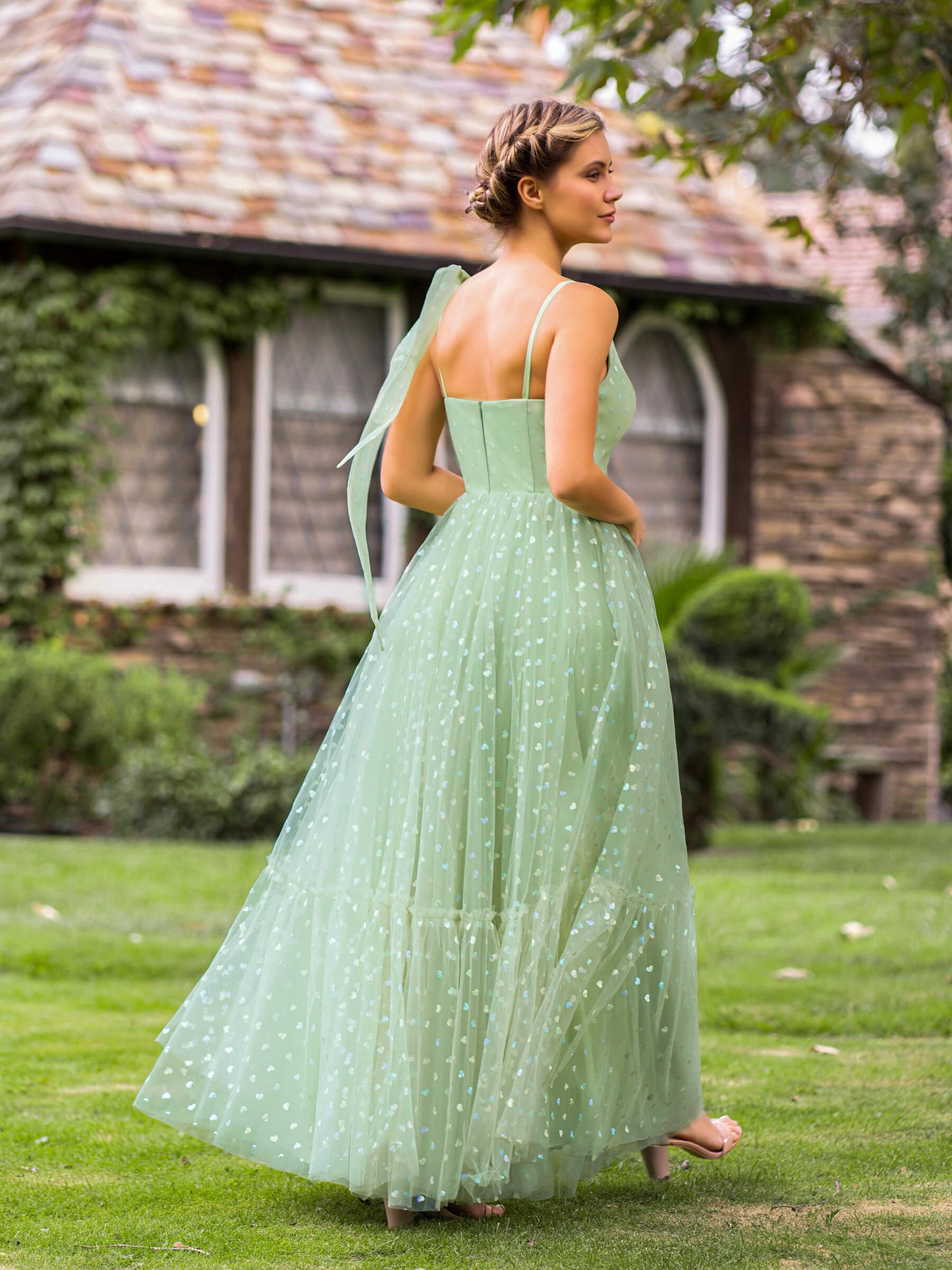 V-neck Dotted Floor Length Tulle Prom Dress - Prom Dresses - DINIBLO 