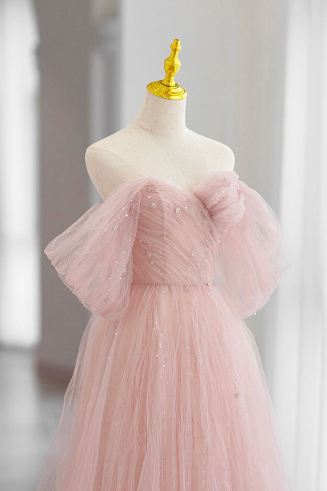 Adalee | Pink Tulle Floor Length Prom Dress, Cute A-Line Evening Party Dress - Prom Dress - DINIBLO 