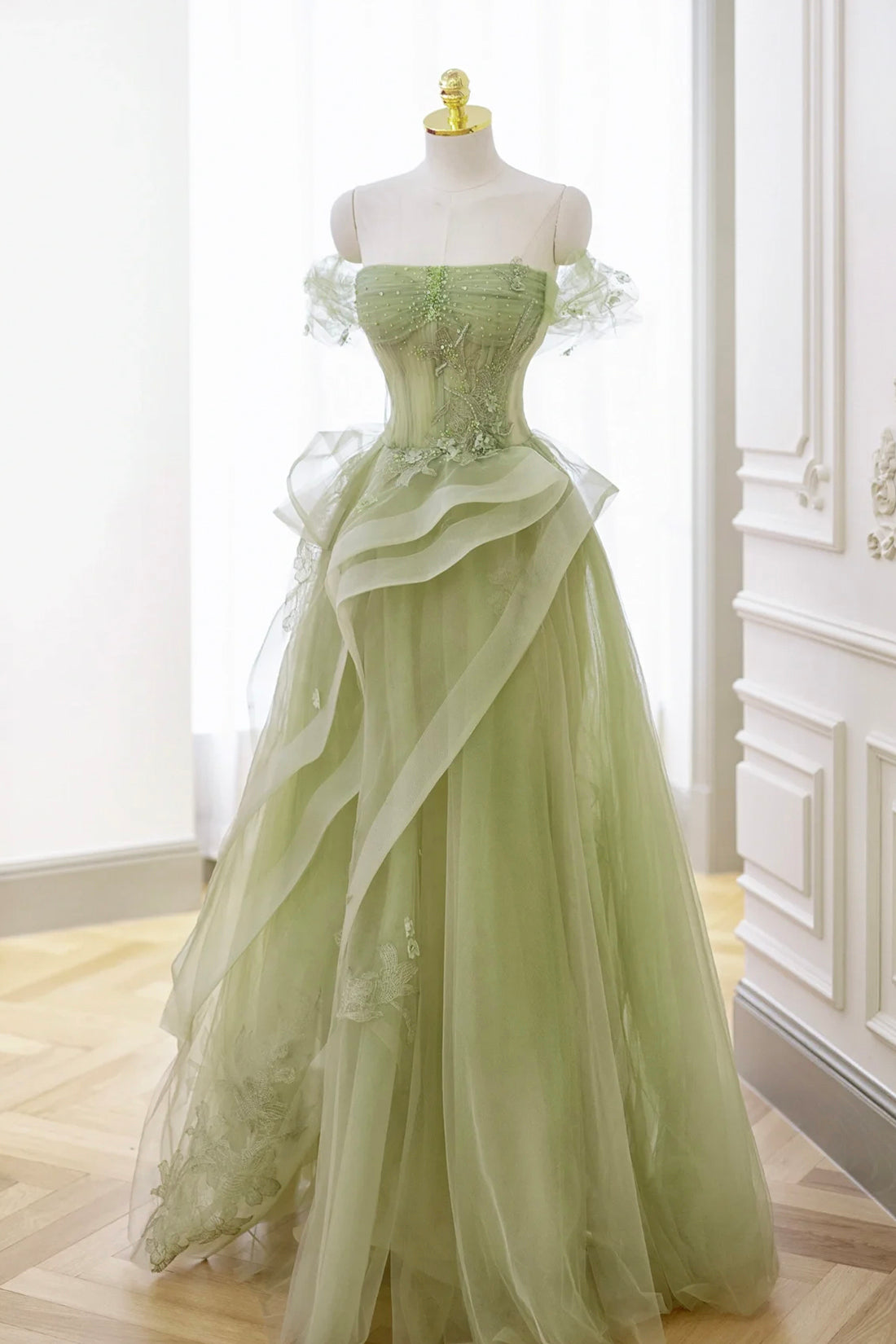 Nellie | Green Tulle Lace Long Prom Dress with Corset, Green Formal Party Dress - Prom Dress - DINIBLO 