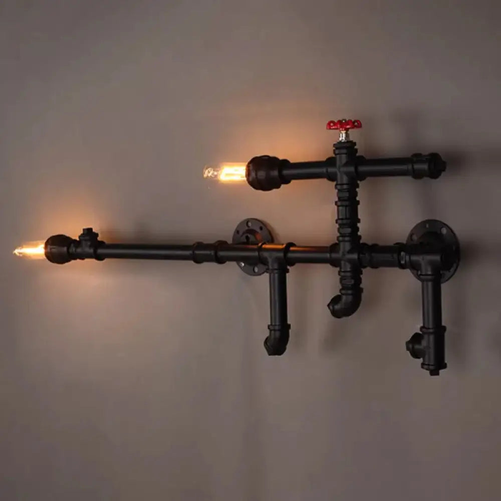 Vintage 2-Head Pipe Arm Iron Wall Light Fixture - Restaurant Wall Mounted Lamp (Black) -  - DINIBLO 